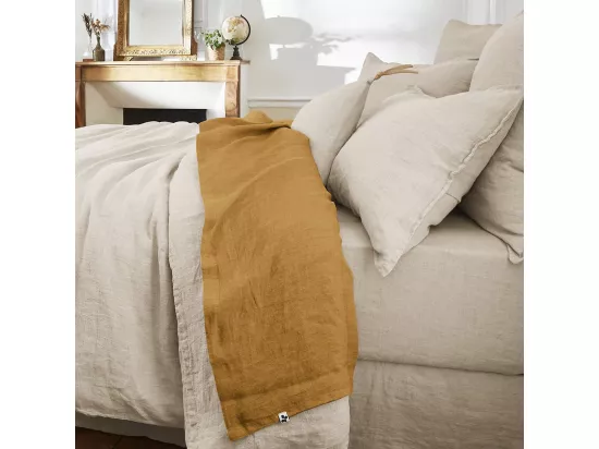 MARGAUX - Drap Plat 270x300cm Lin Lavé Coloris Caramel