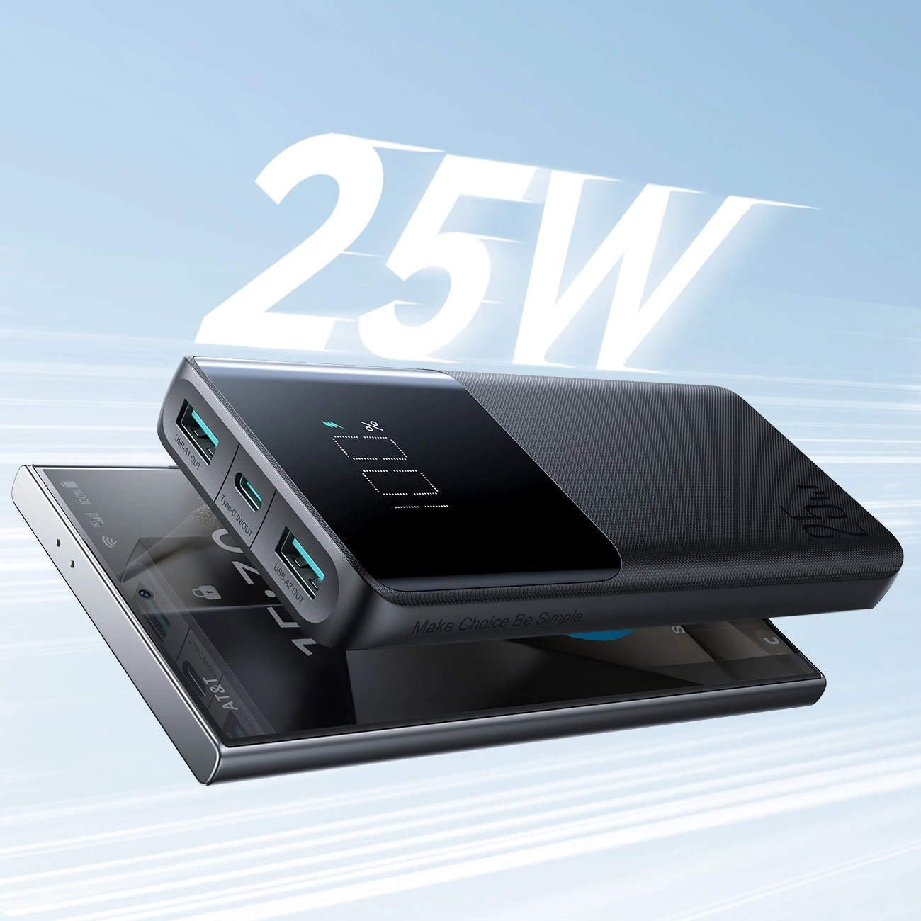 (25W) 10000mAh Dual USB A / USB C Powerbank Power Delivery Ladegerät (JR-PBF20) - Schwarz