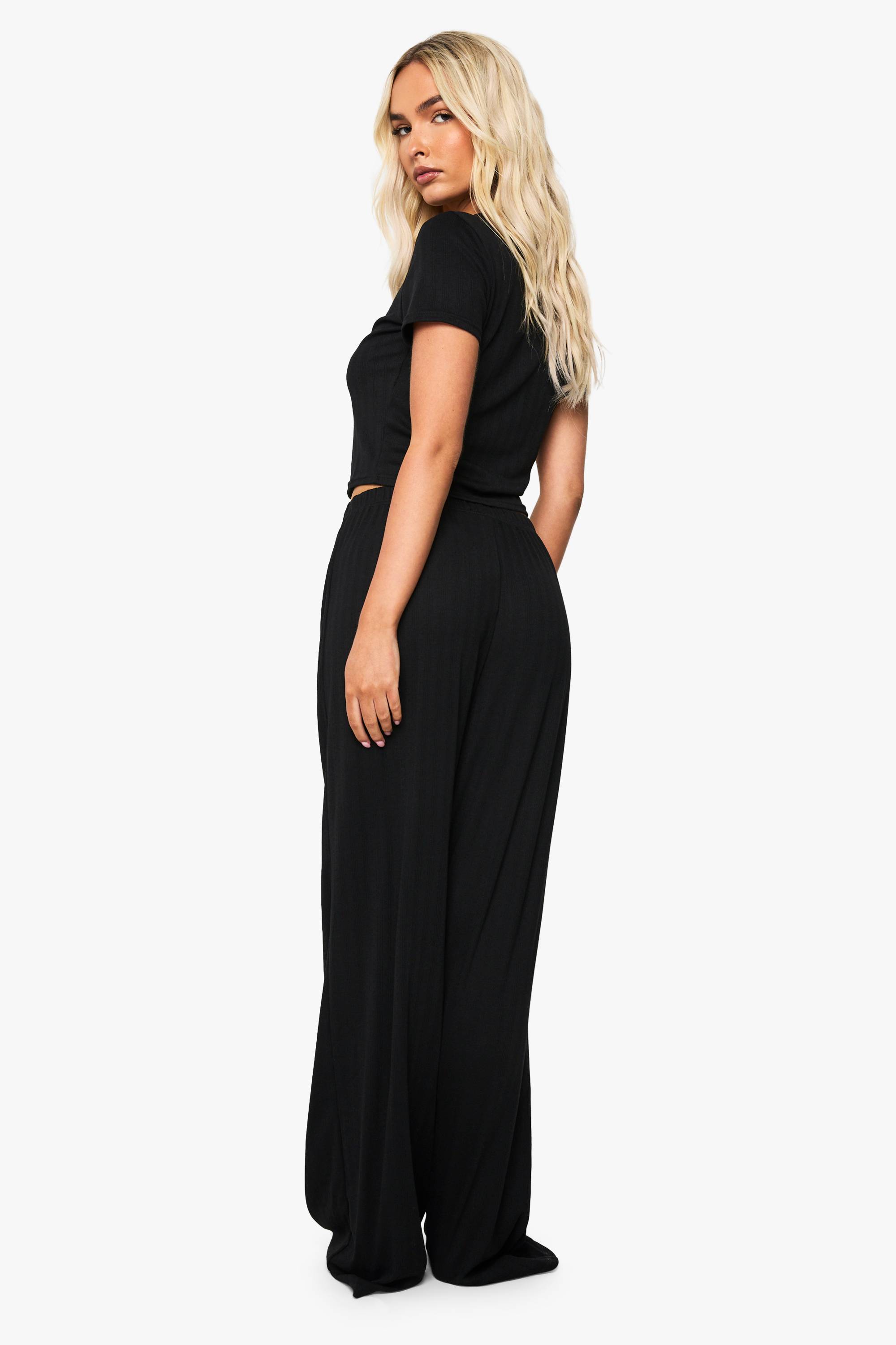 boohoo Ensemble Pyjama Tee-shirt Court Ajouré Et Pantalon Large