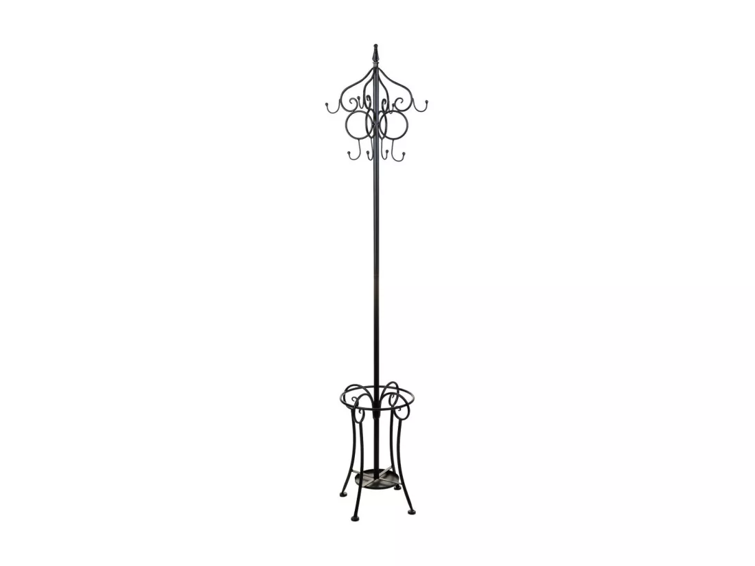 Porte-manteau en fer forgé noir avec porte-parapluie 26x26x178h cm