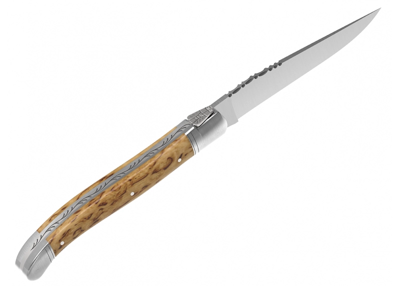 Couteau Laguiole avec un manche en bois de bouleau et 2 mitres en acier inoxydable
