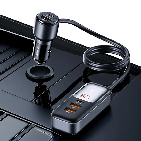 (1.5m) 165W 3x USB C / 2x USB A Auto KFZ Ladegerät PD & QC (US-CC213) - Schwarz / Silber