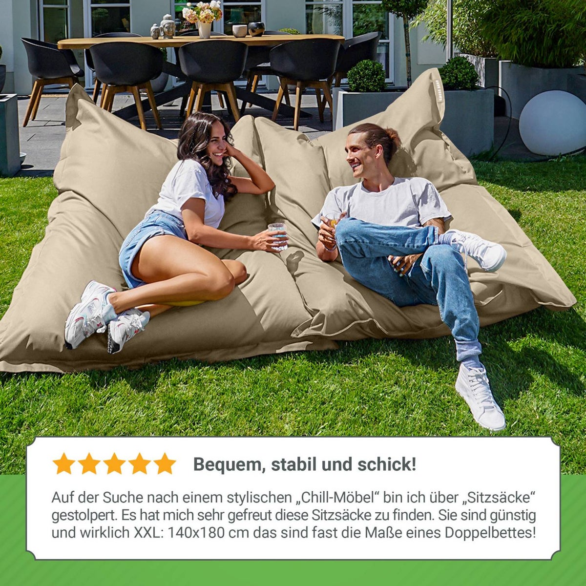 Groene Bonen Zitzak 120x160cm 270 Liter Kinderen & Volwassenen Zitzak EPS Kralenvulling Reuze Zitzak Grote Buitenligstoel Kussen Wasbaar Weerbestendig Ligstoel Zitkussen Vloerkussen Crème