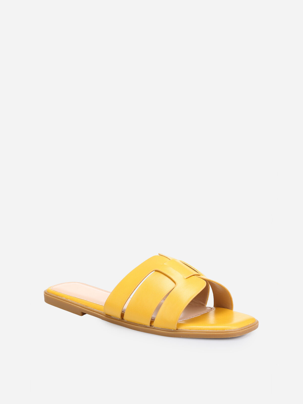 Mules à larges brides croisées- Jaune