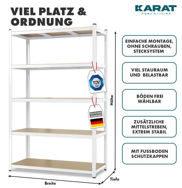 Robuuste stellingkast - wit - voor kelder & werkplaats - 180 x 90 x 45 cm - draagvermogen 875 kg