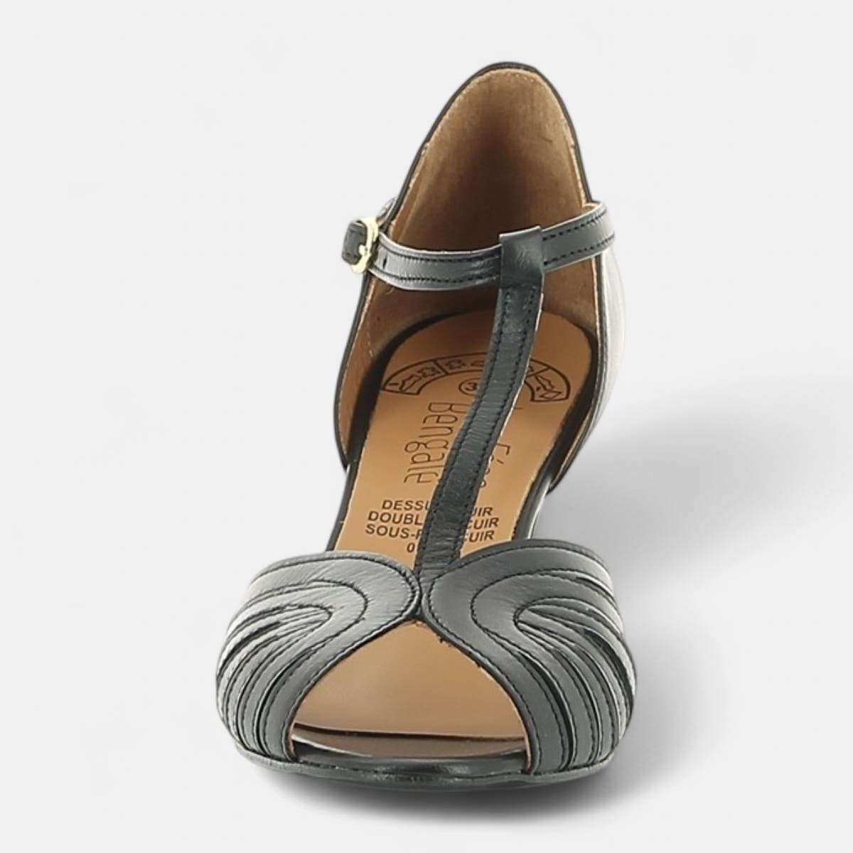 Nu-pieds à talon Femme en cuir noir