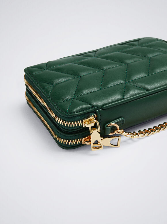 Bolsa acolchoada para celular com corrente - Verde