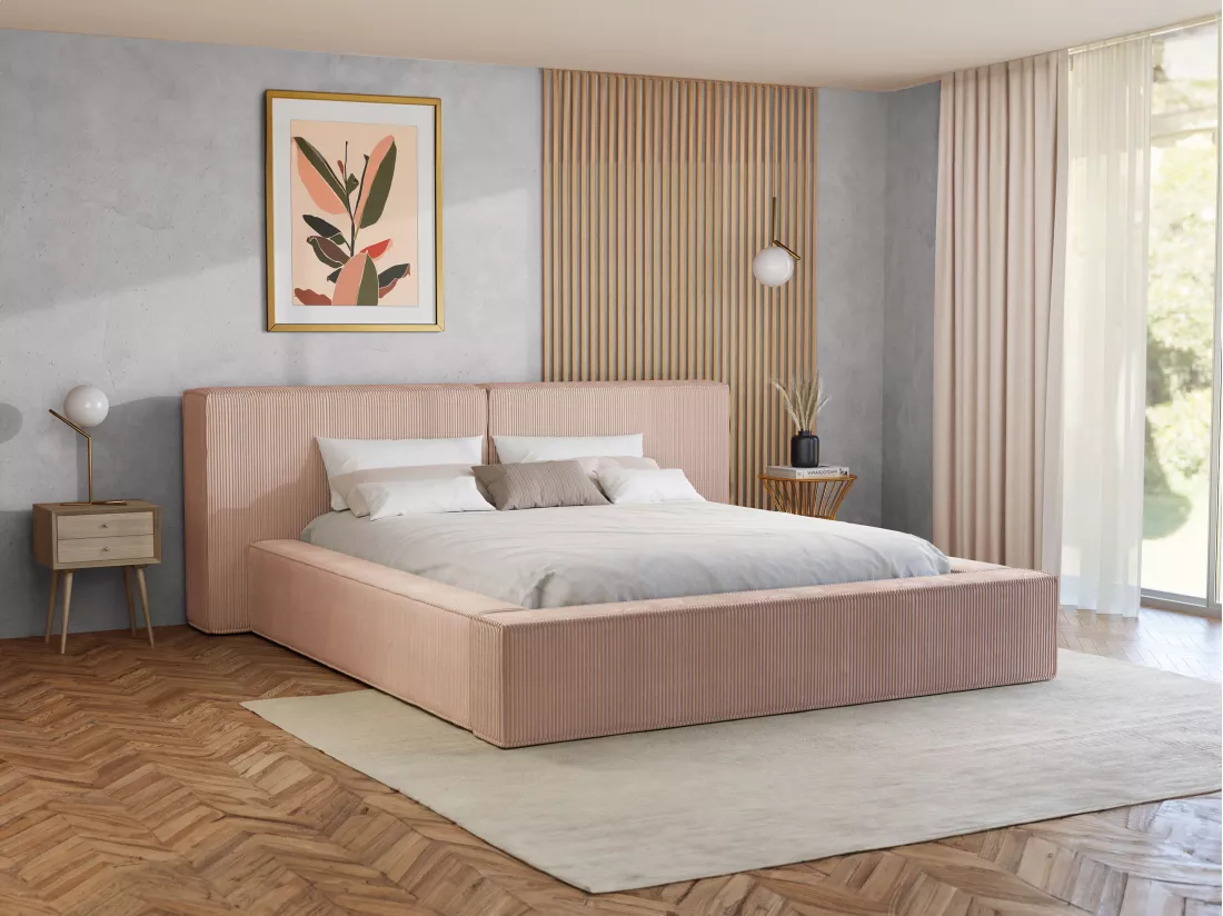 Lit coffre 180 x 200 cm - Velours côtelé - Rose - TIMANO de Pascal Morabito