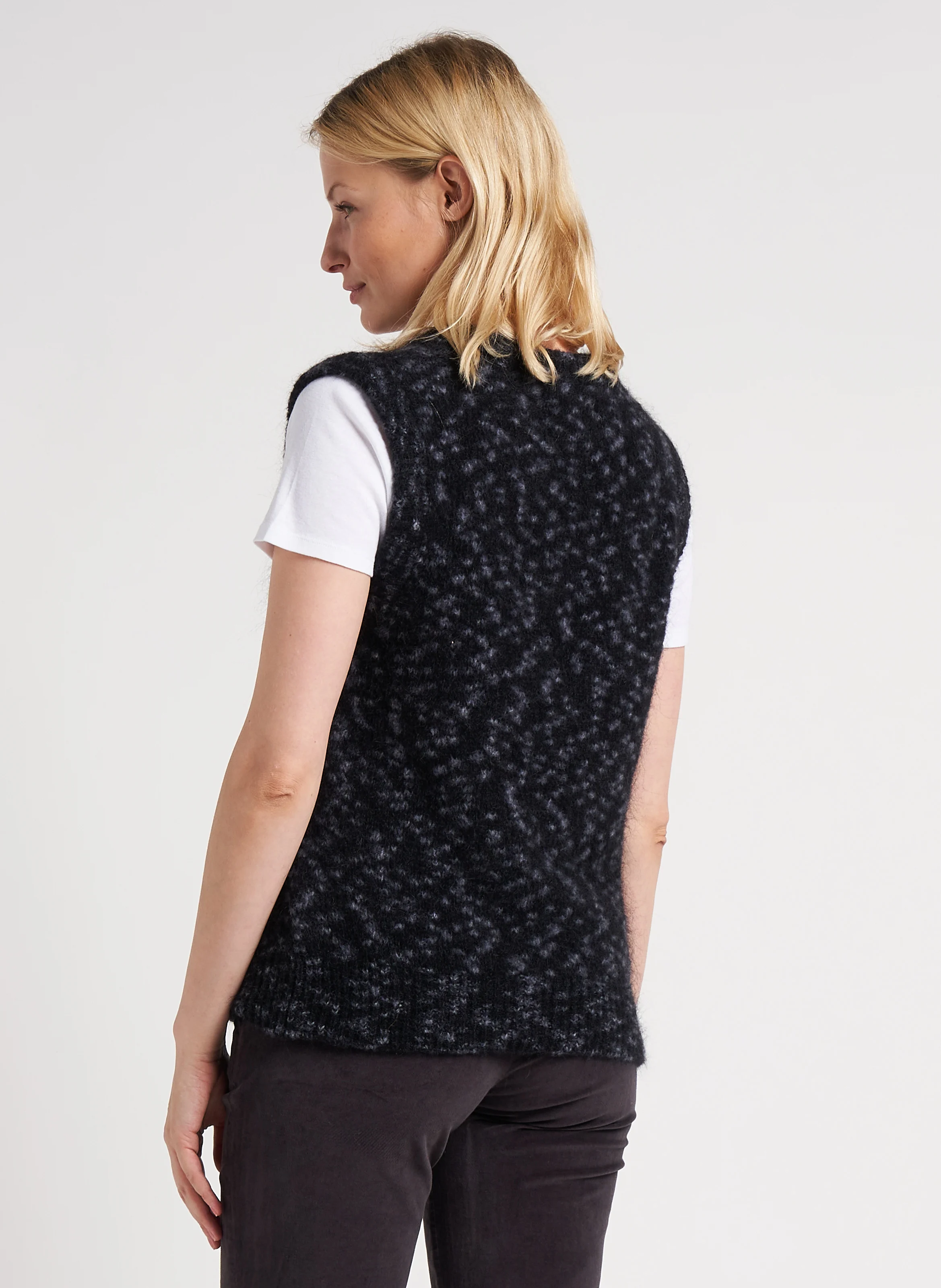 MALEO - Pull sans manches col rond jacquard en laine mélangée| Gris