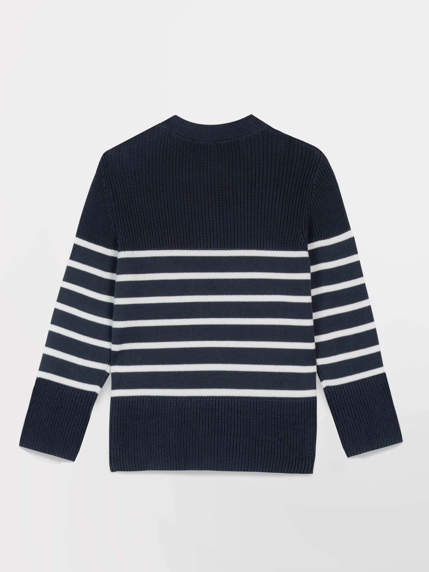 Pull Femme Coton Marinière Bleu Rayé Blanc