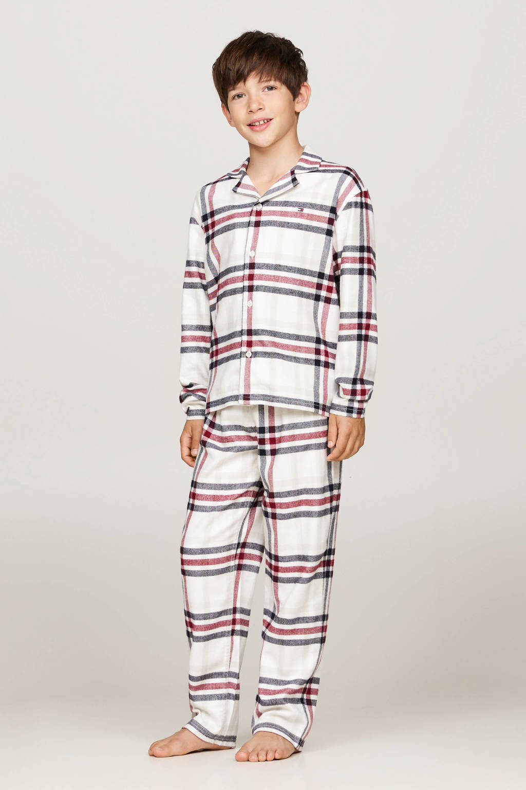 Tommy Hilfiger geruite pyjama ecru/donkerblauw/rood