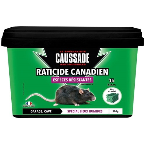 Appât blocs - raticide canadien - espèces résistantes -  300 g - seau de 1