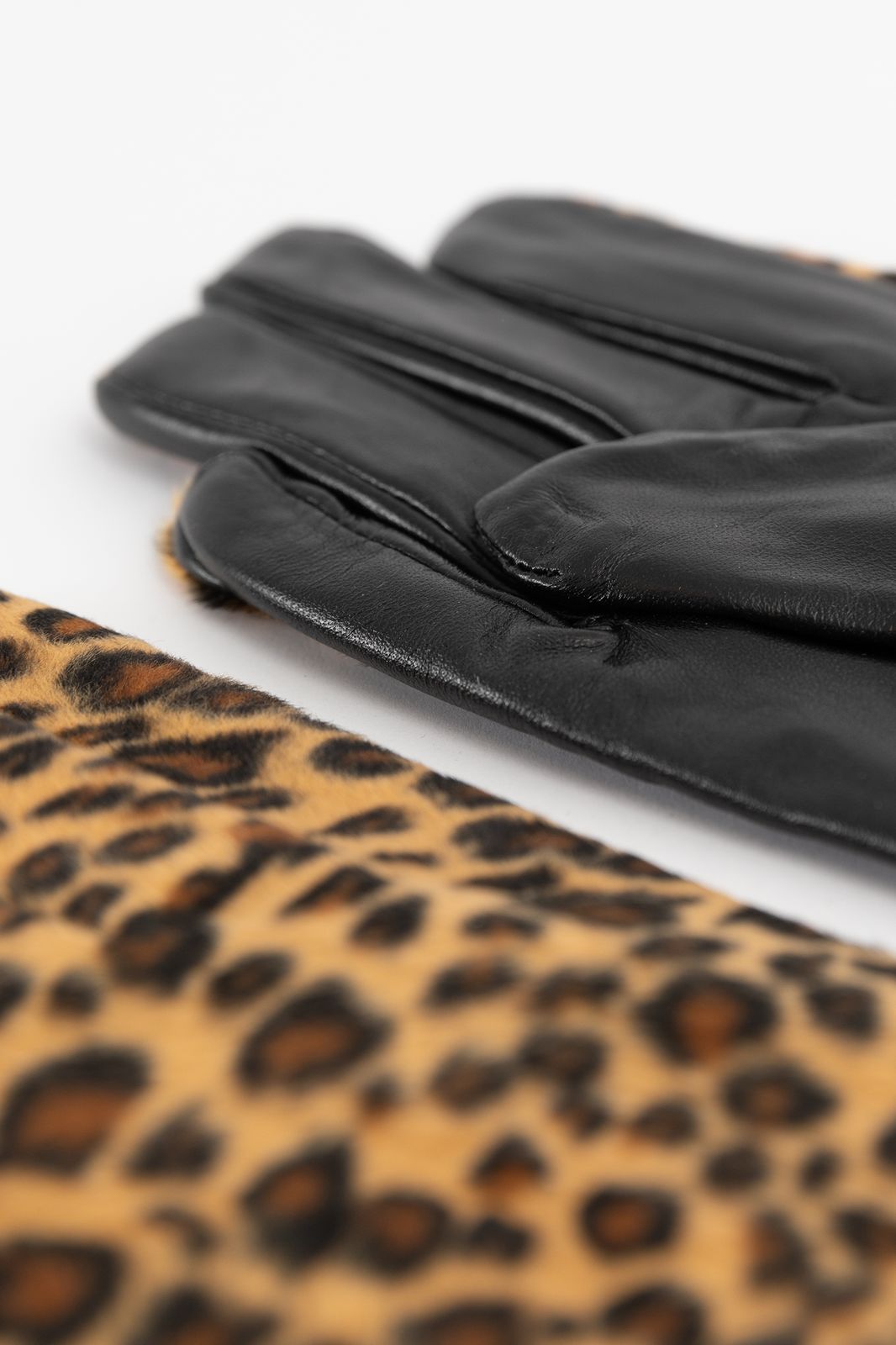 Bruine leren handschoenen met leopard print