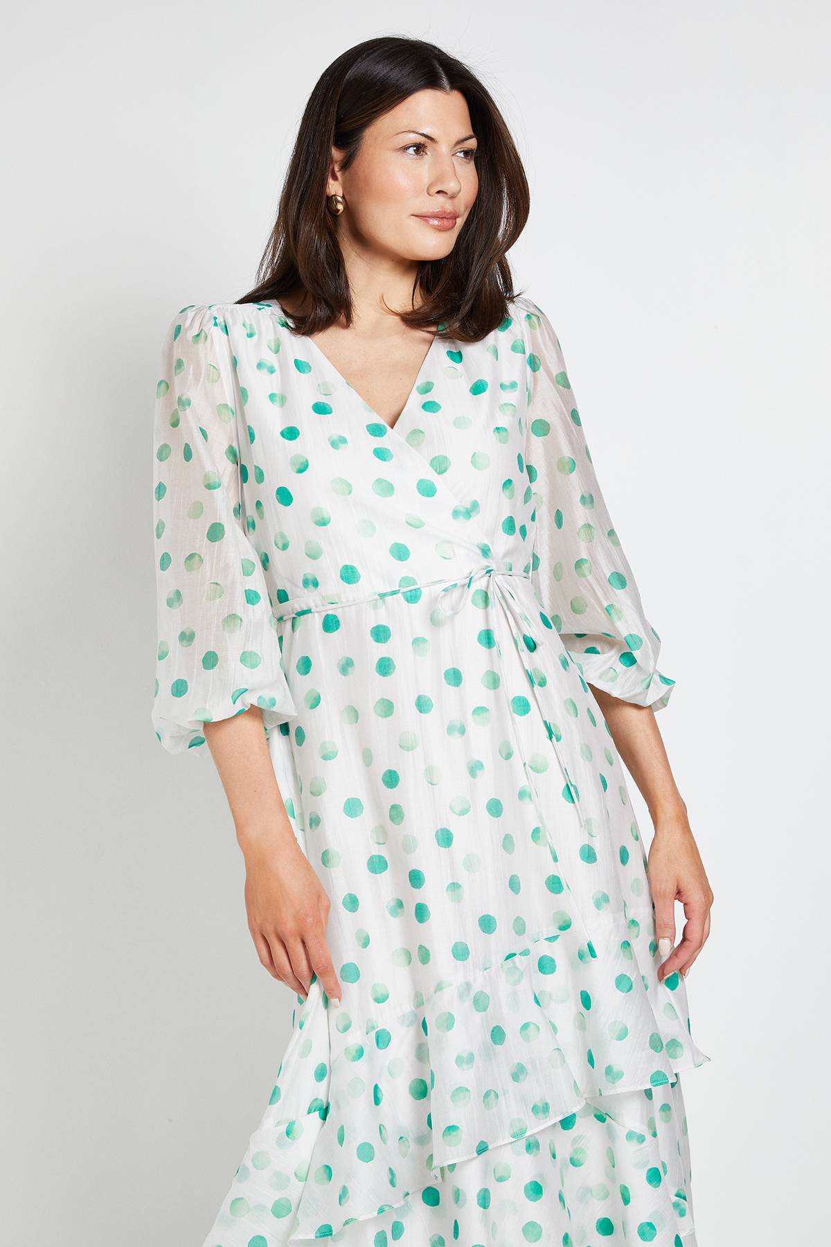 Wallis Robe Midi Portefeuille À Pois Avec Volants