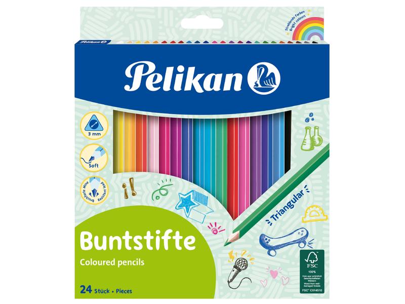 Pelikan Farbstifte dreikant Dünn, 24er-Set Buntstifte in verschiedenen Farben