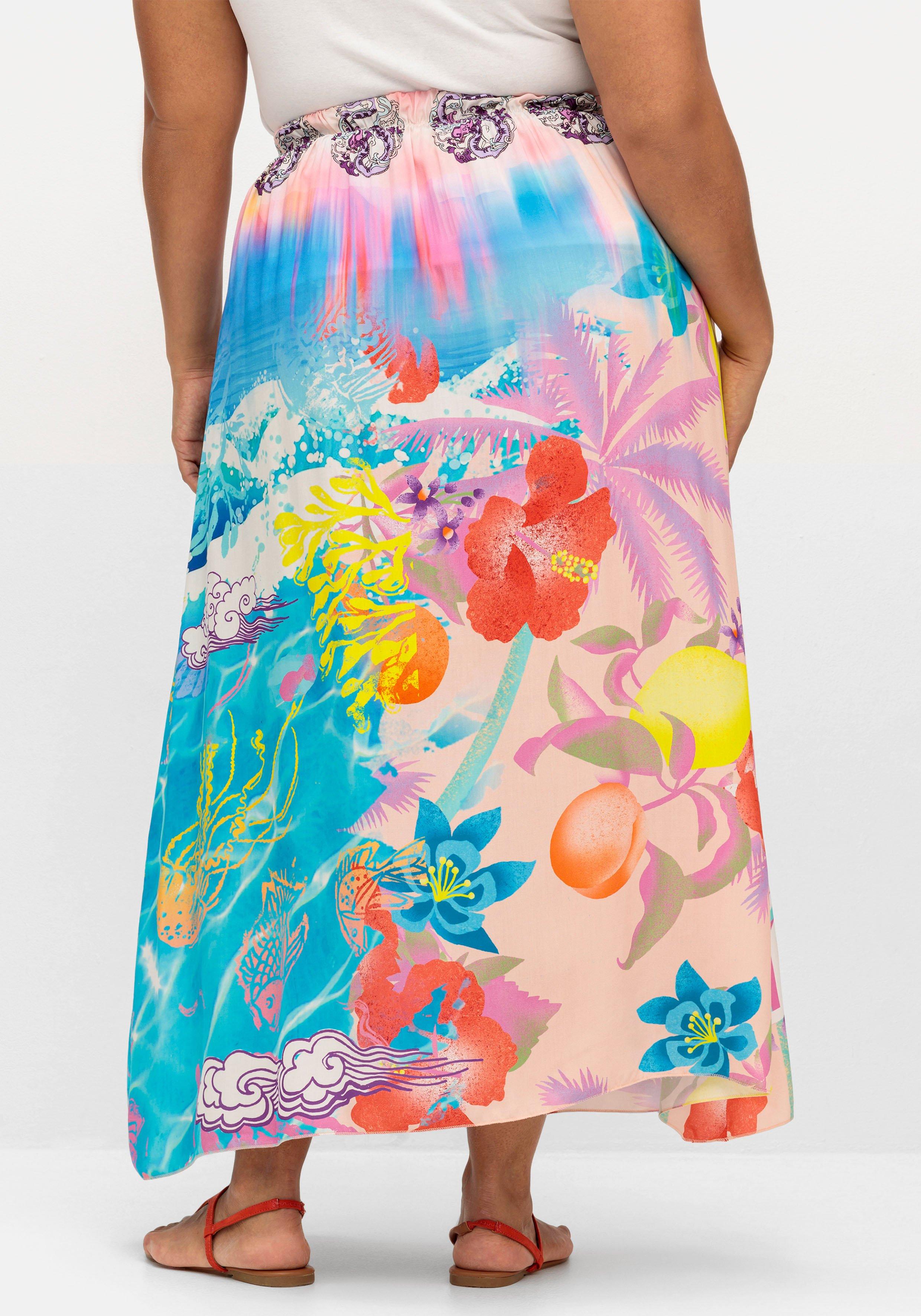 Maxirock aus Viskose-Satin, im Multicolor-Muster