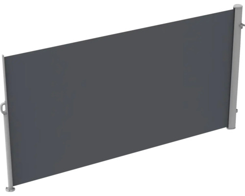 Uitschuifbare zijluifel 1,6x3, doek effen antraciet, frame RAL 9006 wit aluminium met afneembare paal