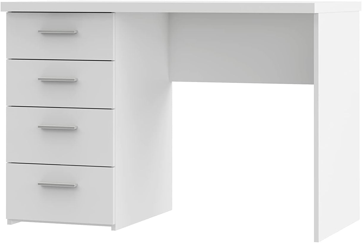FORTE Net 106 Schreibtisch mit 4 Schubladen, Holzwerkstoff, Weiß matt, B x H x T: 110 x 76.5 x 60 cm