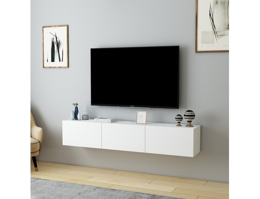 CONCEPT1 - Meuble TV Denby - Blanc 160 x 29,6 x 31,4