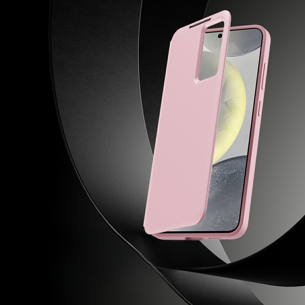Samsung Galaxy A56 Leder Hülle Small Window View Flip Case Litchi Look - Rosa