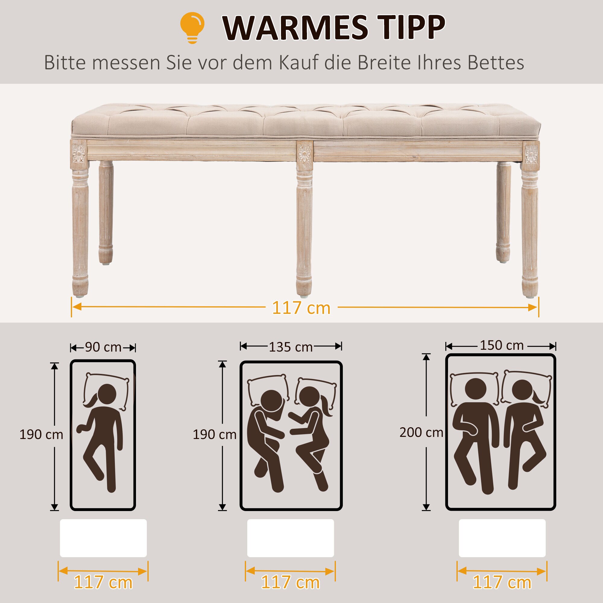 HOMCOM Bettbank mit Knopfheftung grau 117L x 40B x 48H cm