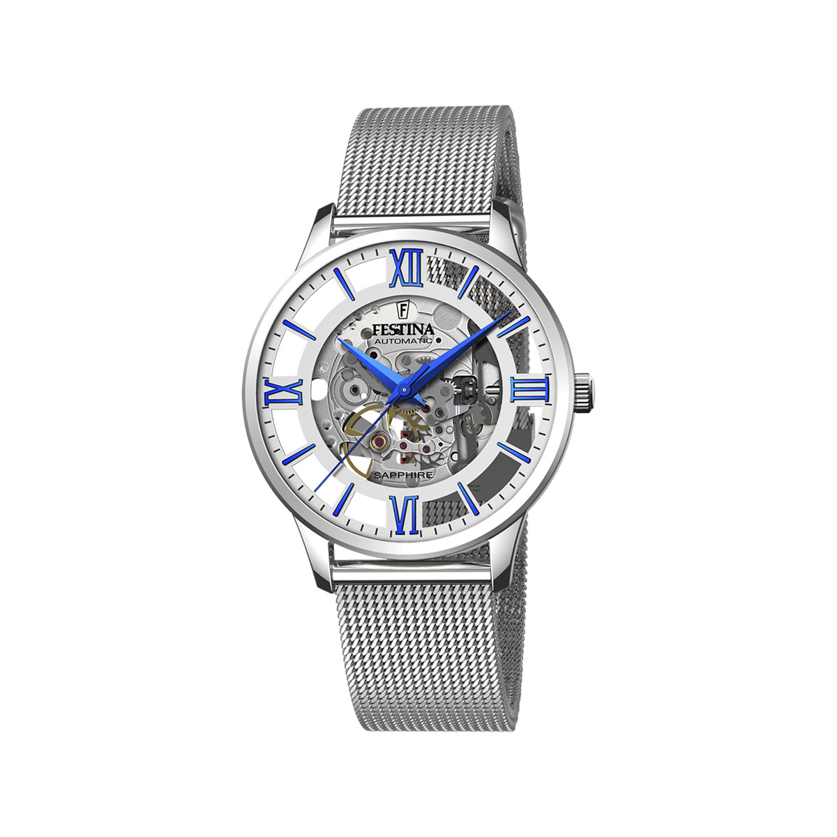 Festina homme automatique acier bracelet acier maille milanaise cadran squelette