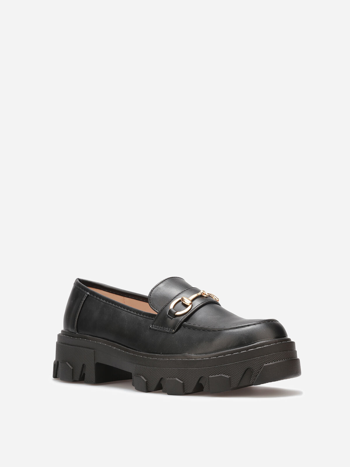 Mocassins crantés avec bride dorée- Noir