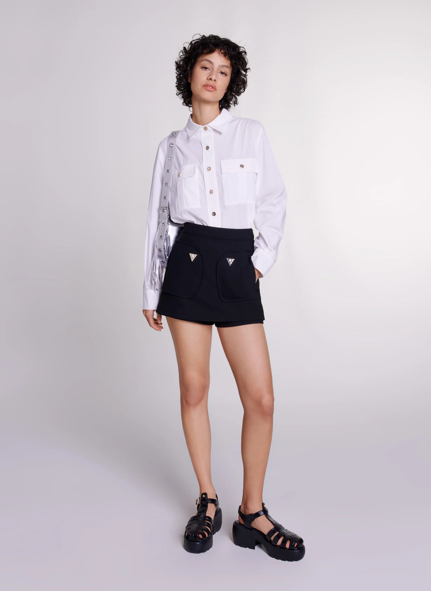 Jupe-short droite taille haute thermocollante | Noir