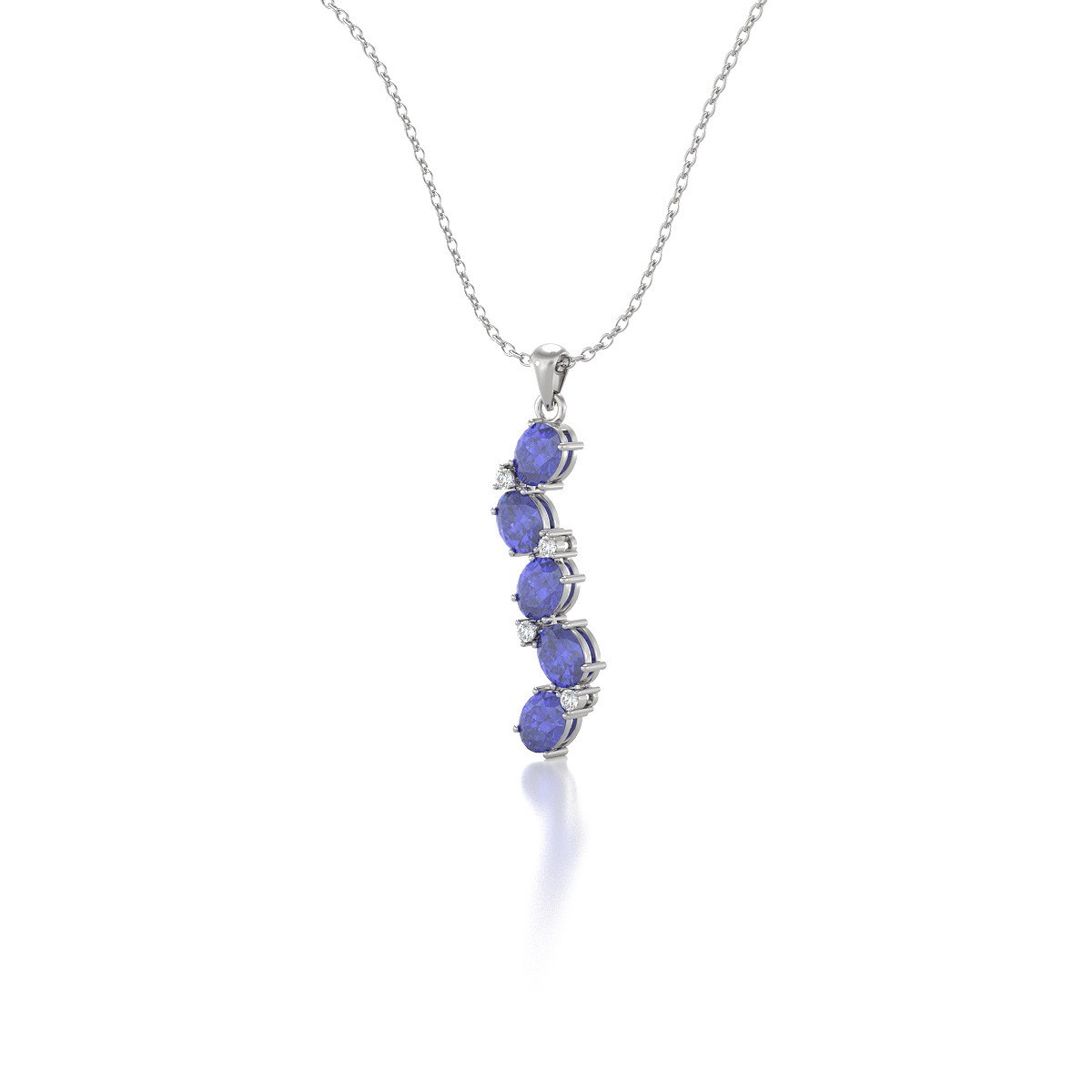 Collier Pendentif ADEN Or 585 Blanc Jaune Tanzanite et Diamants Chaine Or 585 incluse 1.78grs