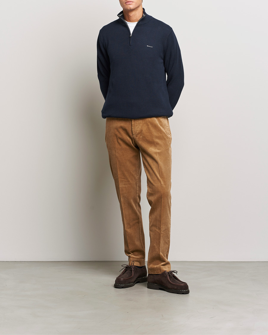 GANT Cotton Pique Half Zip Evening Blue