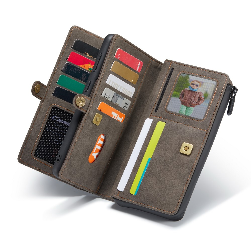 Samsung Galaxy S21 FE 5G 3in1 Leder Tasche   Magnet Hardcase Karten Etui - Dunkelbraun