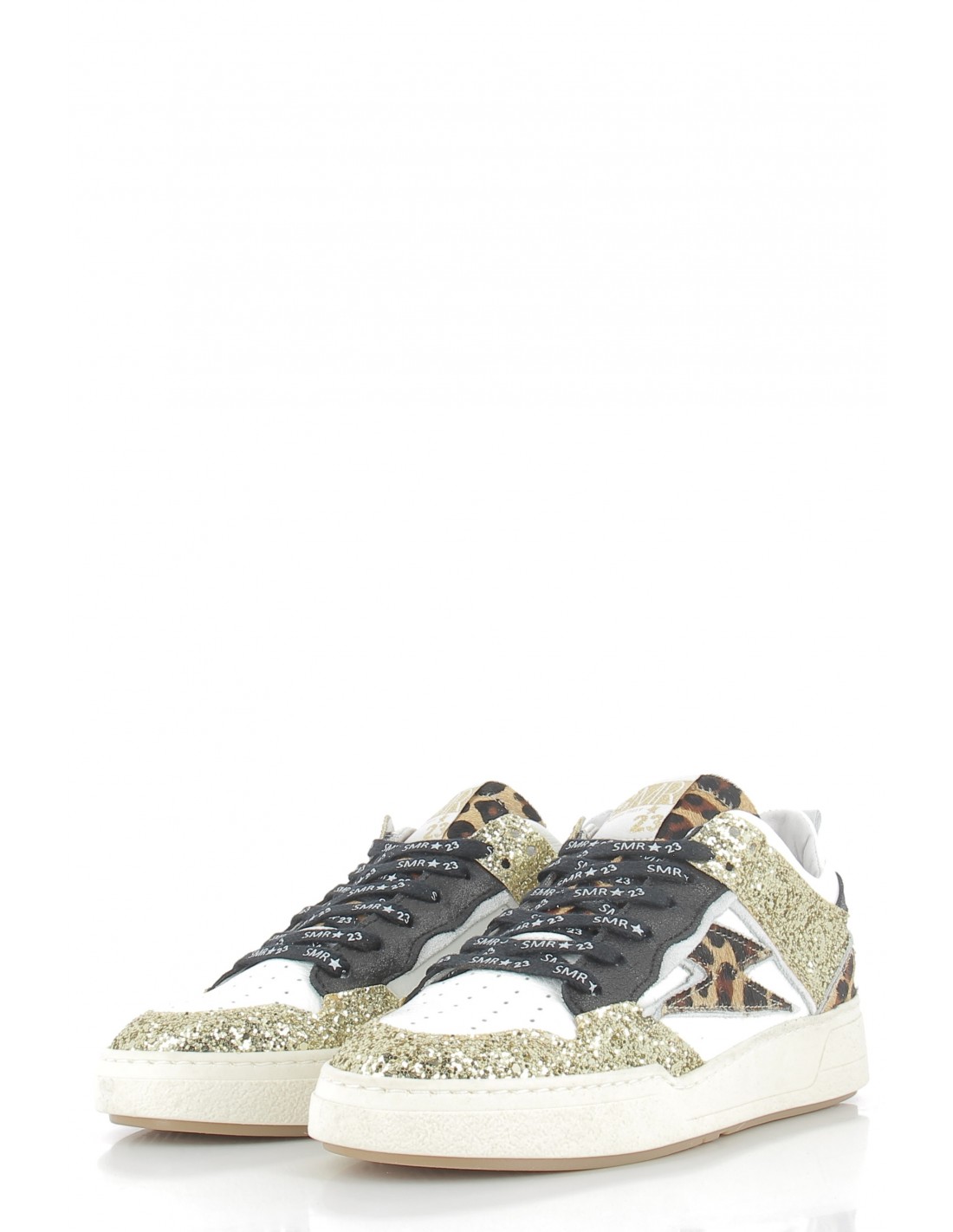 semerdjian Baskets de Ville Femme chita 10646 cuir blanc/lepord/noir/paillette or