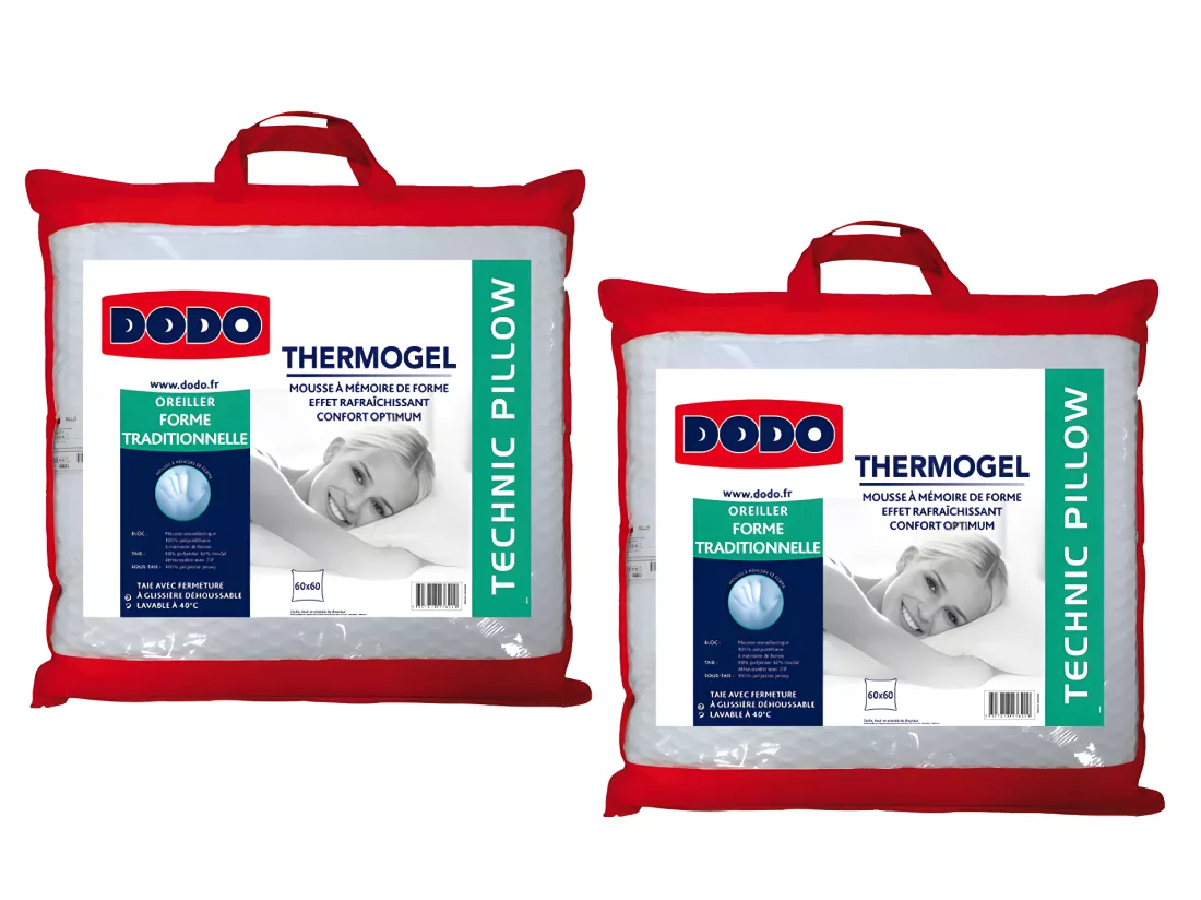Lot de 2 oreillers DODO mémoire de forme effet fraicheur - 60x 60 cm - FRESH