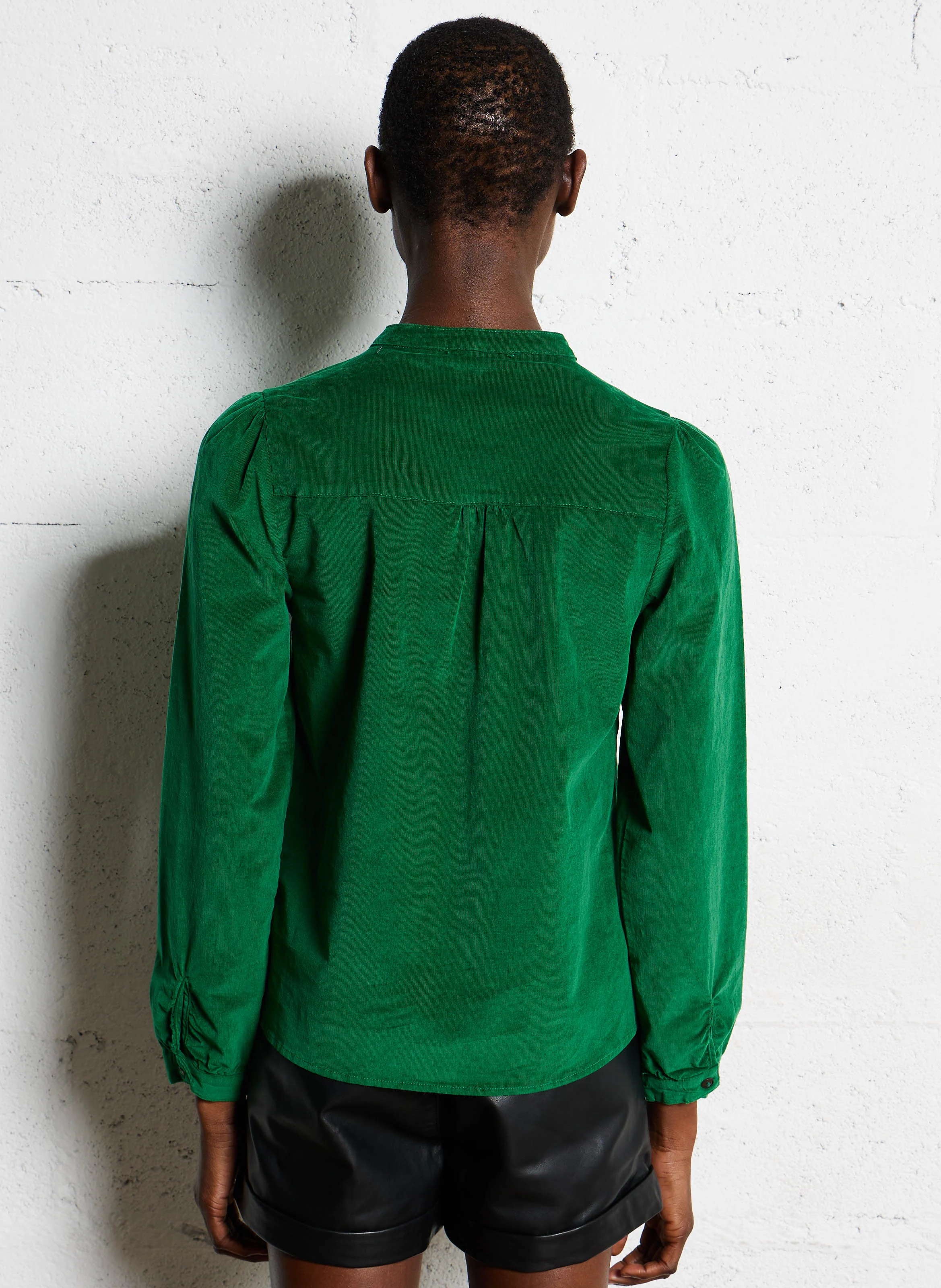 BLONDIE - Chemise col rond droite en coton mélangé | Vert