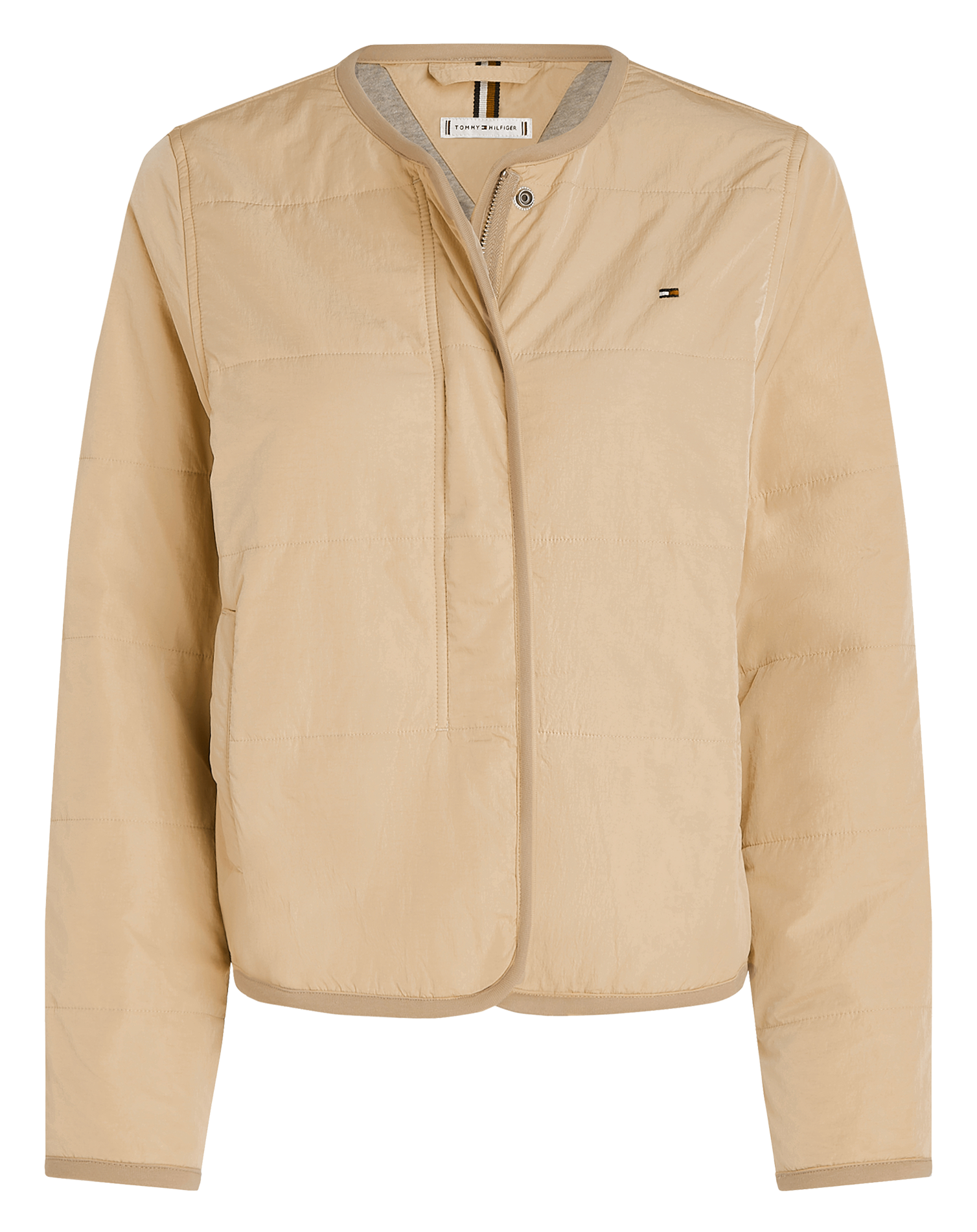 Doudoune sans col droite en fibres recyclées | Beige