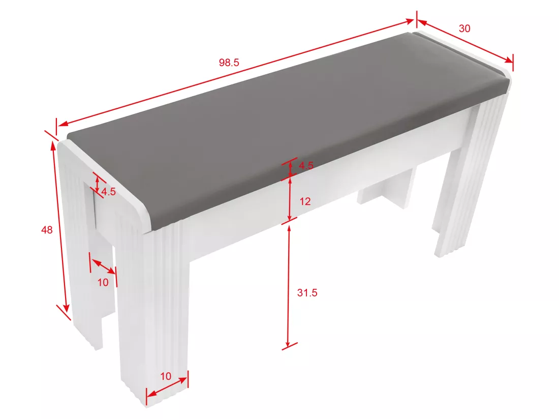 Banc rembourré avec coussin en similicuir - Gris