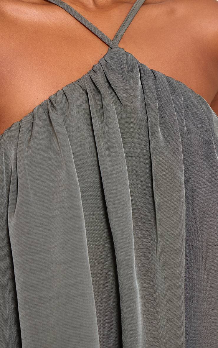 Dark Khaki Top Boule En Mousseline De Soie À Col Licou