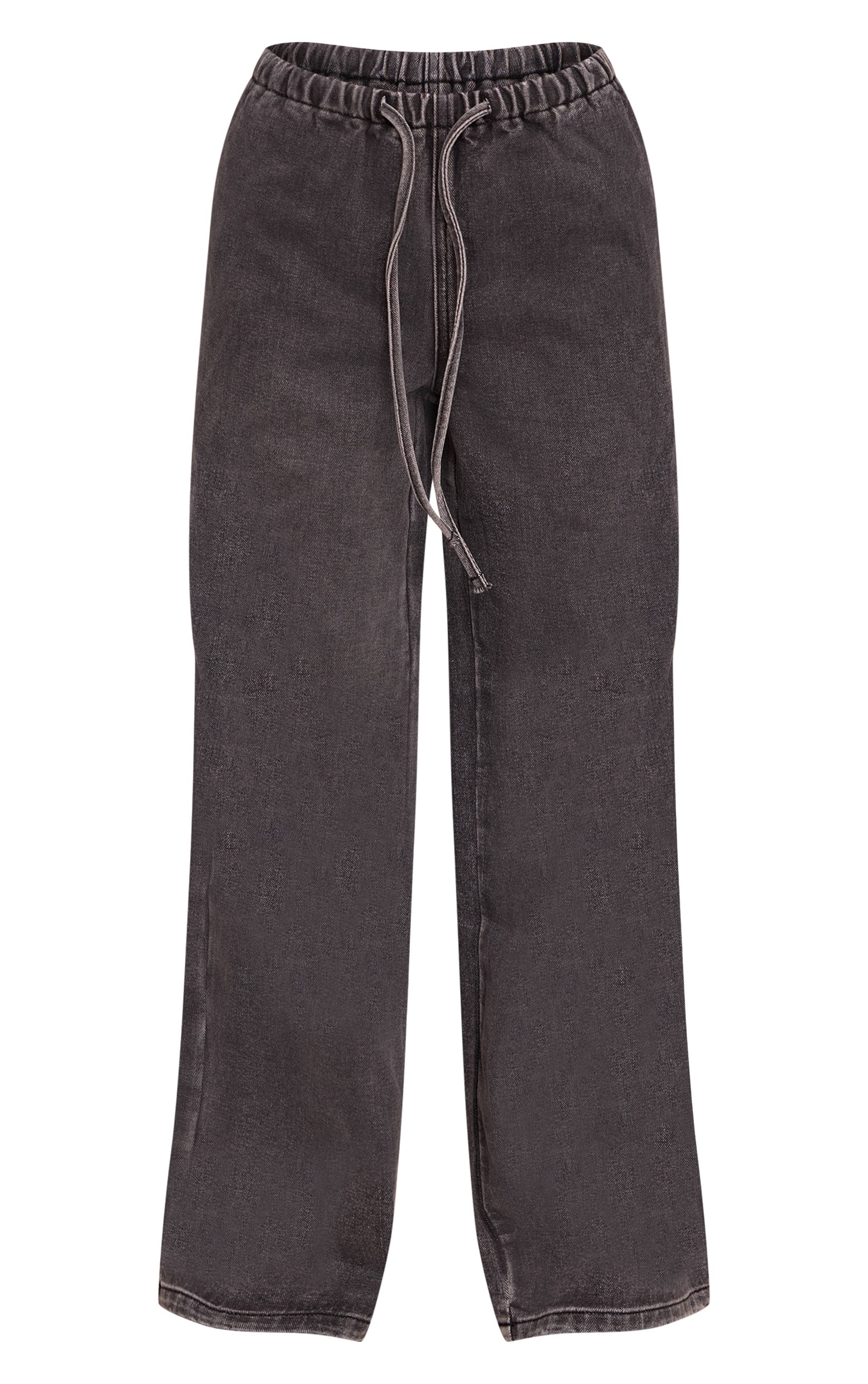 Washed Grey Jean Large Taille Haute Élastiquée Avec Lien En Denim Petite