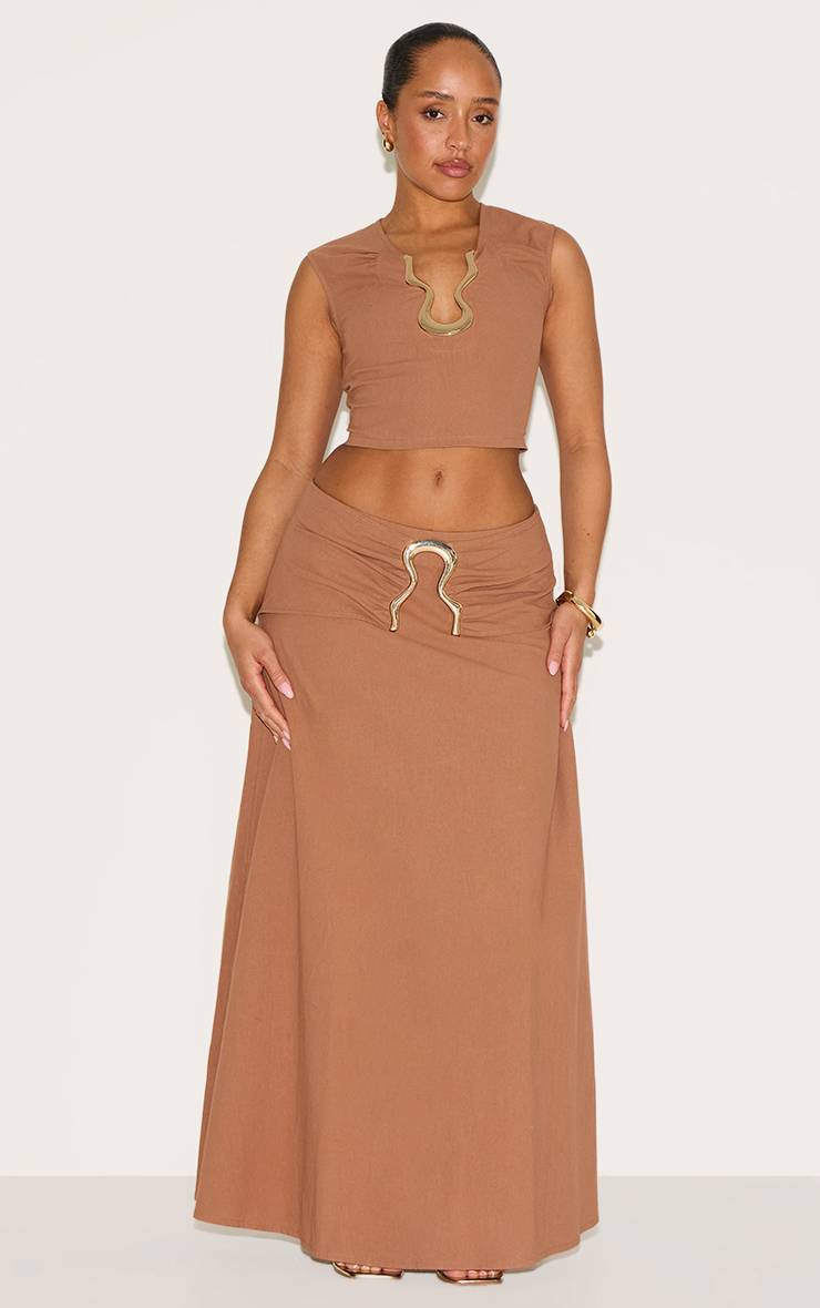 Moka Top Court Crème Aspect Lin Bordure Ondulée Dorée Shape