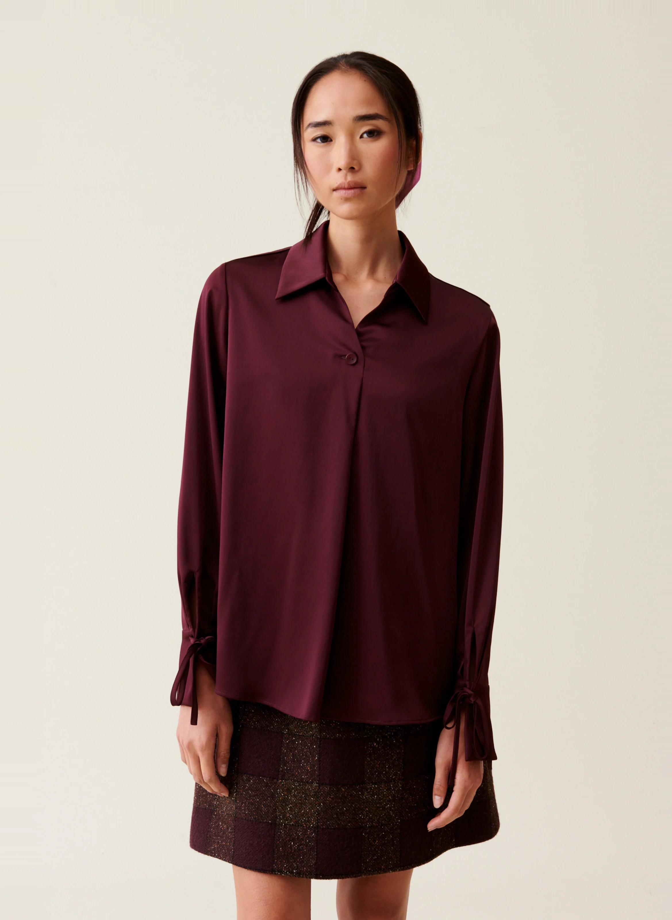 Blouse fluide col ouvert | Rouge