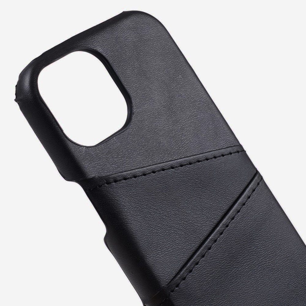 iPhone 15 Leder Hülle Snap Case   Kartenfach - Schwarz