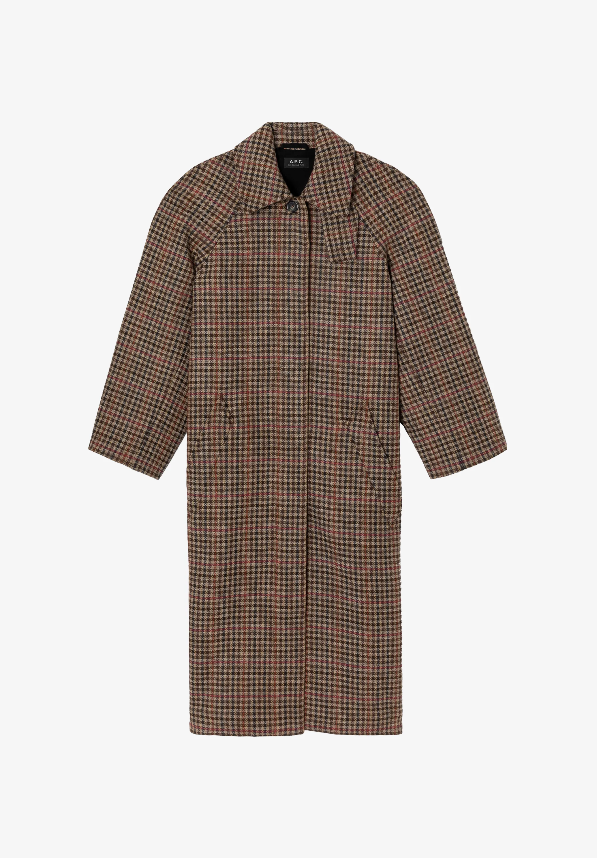 Manteau oversize manches raglan à carreaux - Marron glace