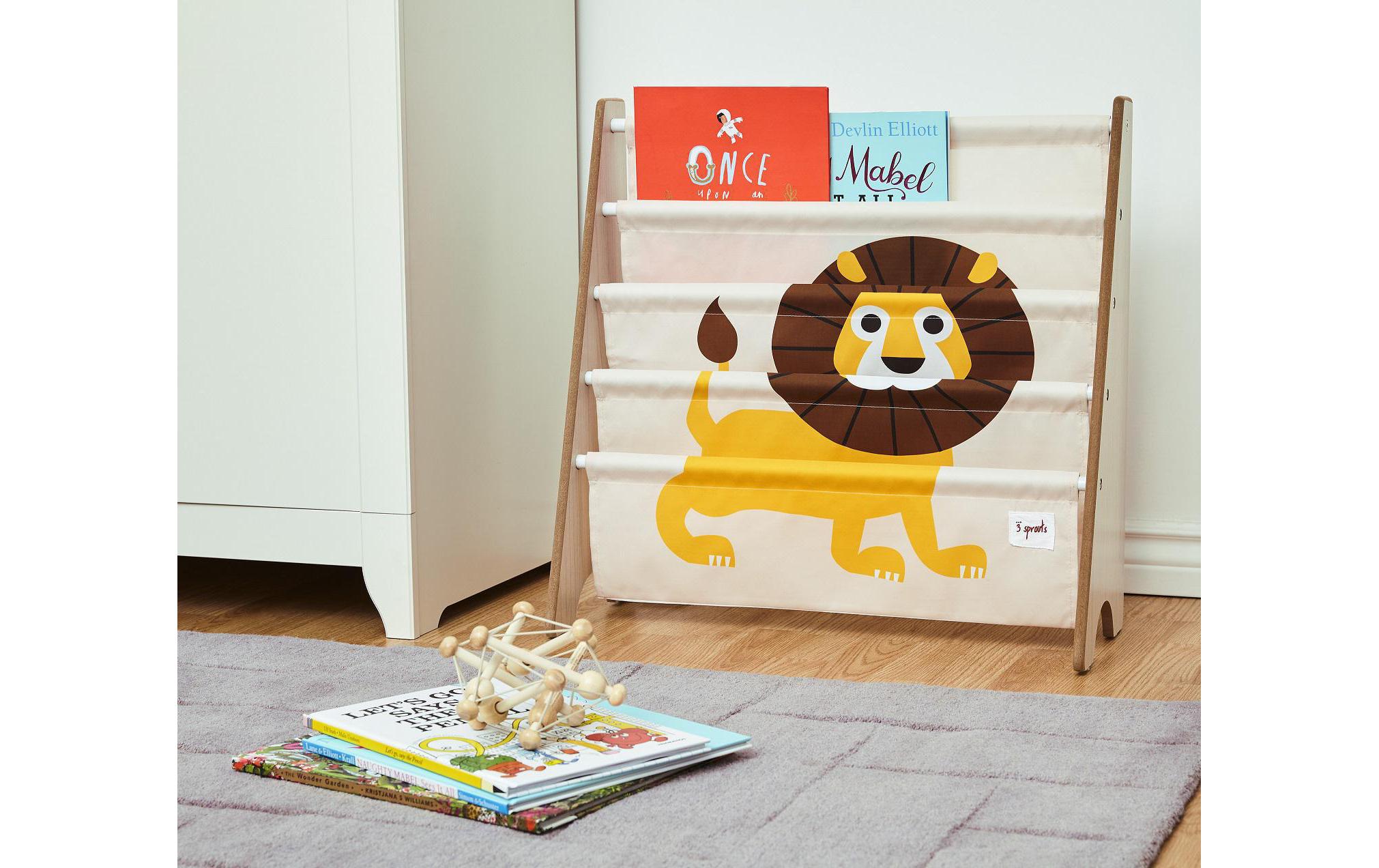 Bücherregal LöweBuchablage mit Canvas-Hängefächern