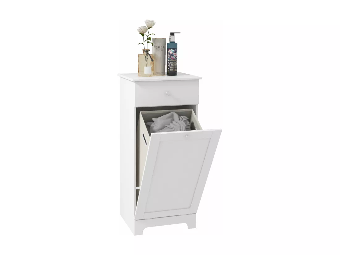 Meuble de salle de bain avec panier à linge, meuble de rangement avec tiroir - 40L x 40l x 90,5H cm - blanc
