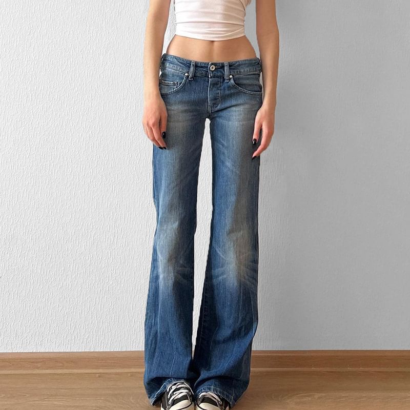 Puffie - Low Rise Washed Bootcut Jeans