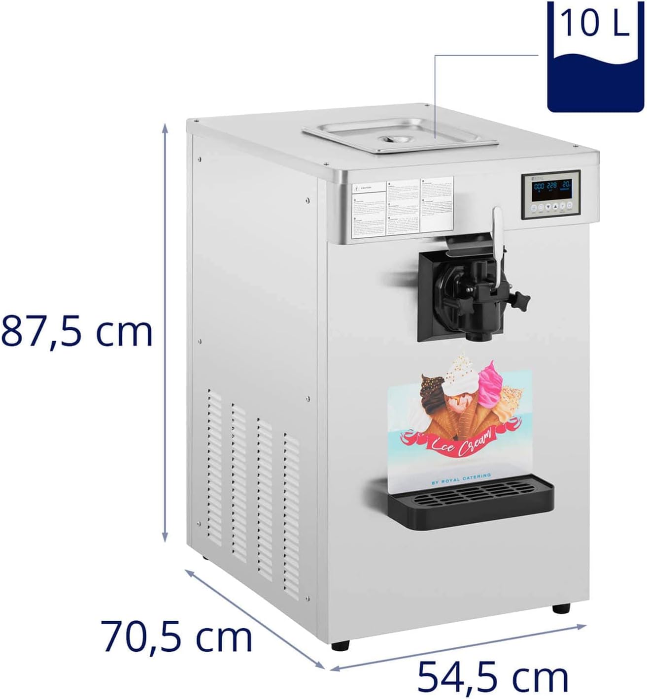 Royal Catering Softeismaschine 1290 W 18 l/h Behälter: 10 l 1 Geschmacksrichtung Softeismaschine Gastro professionelle Softeismaschine