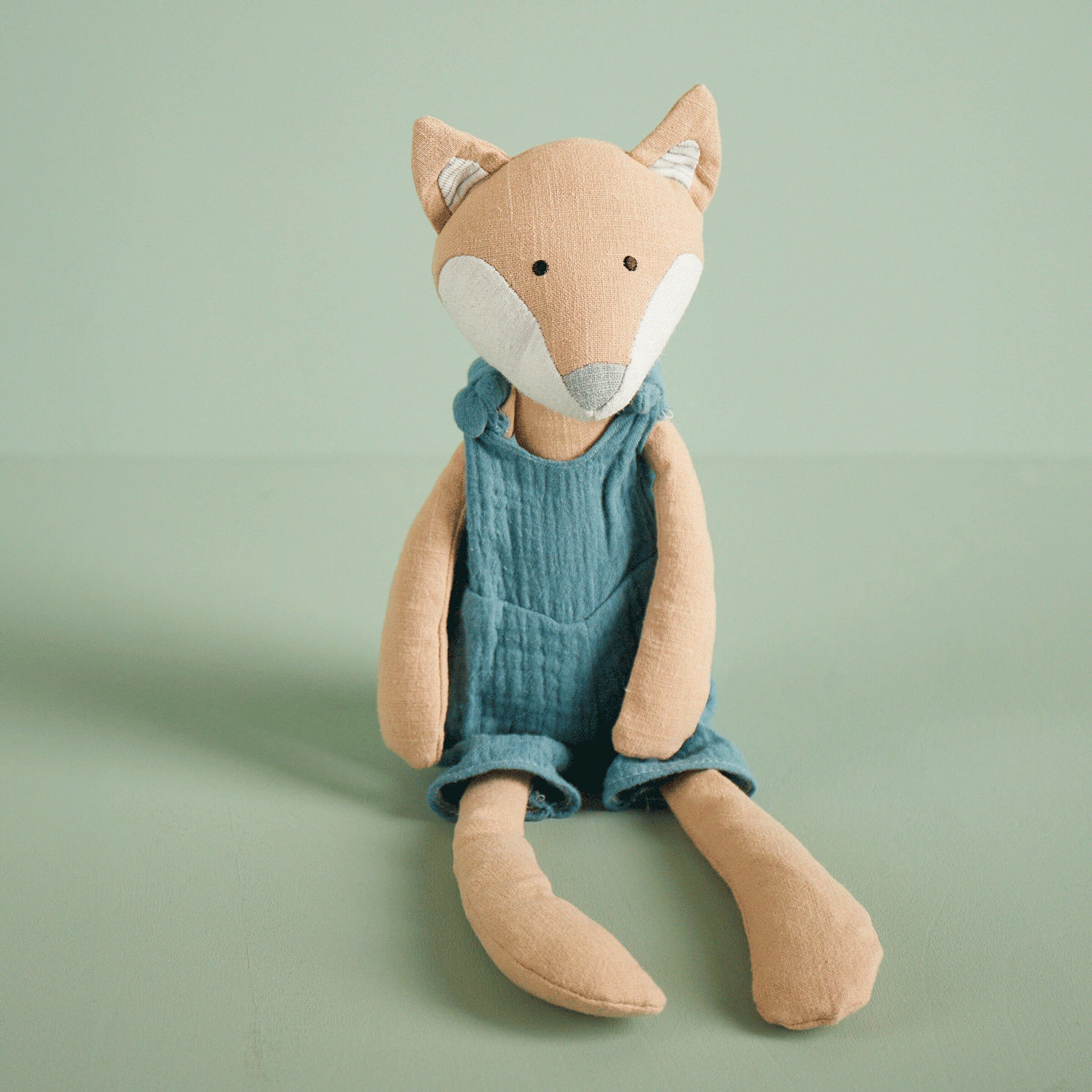 Bieco Kuscheltier aus Leinen & Musselin Fuchs - ab Geburt Blau