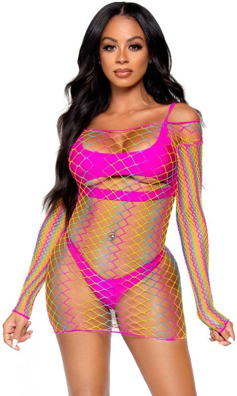 Regenboog Off Shoulder Mini Jurkje