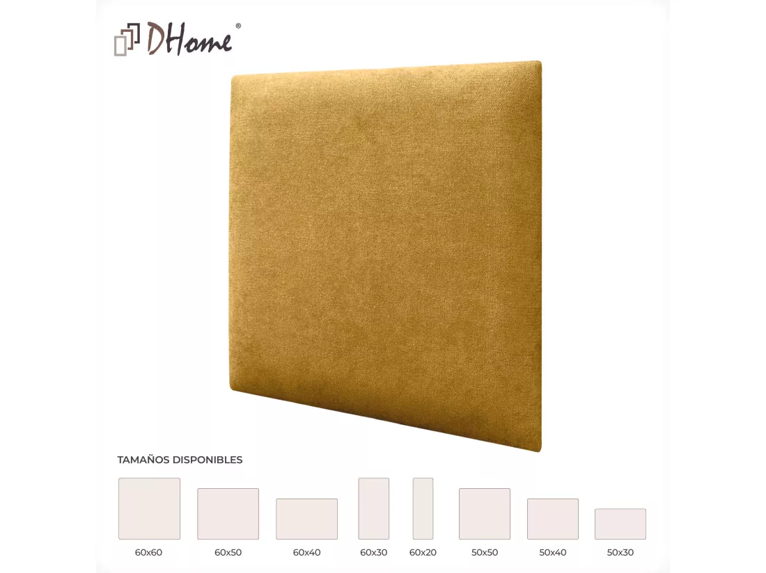 DHOME Lot de 6 Panneaux Rembourrés en Tissu Aqualine Autocollants pour Mur Acoustiques Absorbants Protection contre les Chocs (Moutarde, 50x50cm, x6)