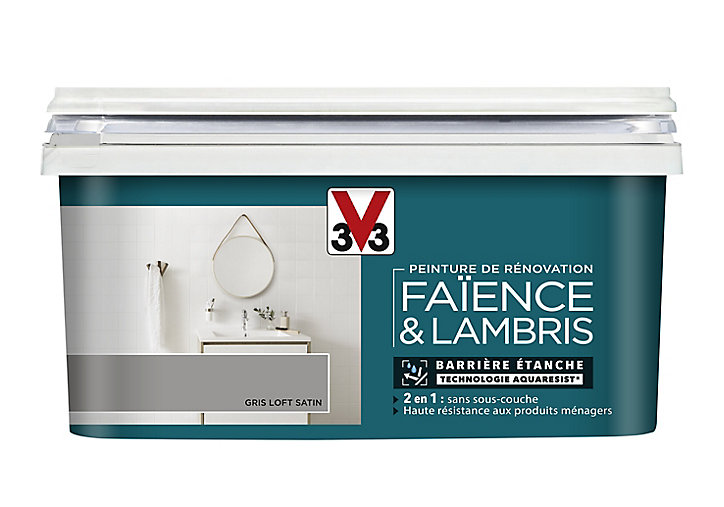 Peinture de rénovation faïence et lambris V33 gris loft satin 2L